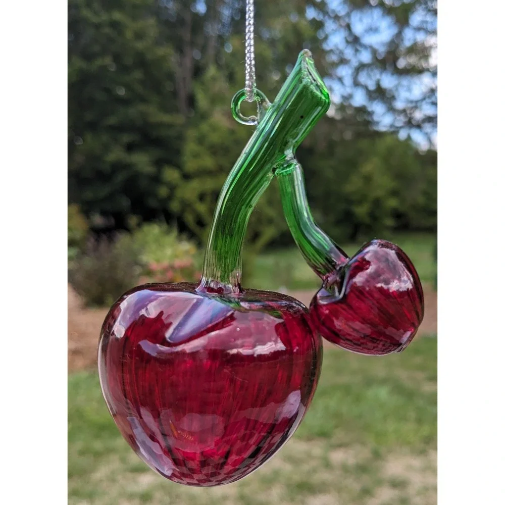 Red Cherry Glass Christmas Ornament‎ Cherries Fruit Hanging